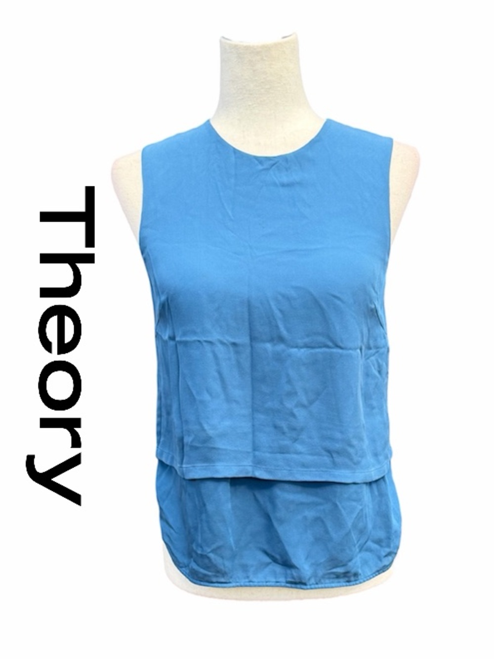 Theory 100% silk dull Blue Layered Sleeveless Tank Top blouse shell w hip dips S
